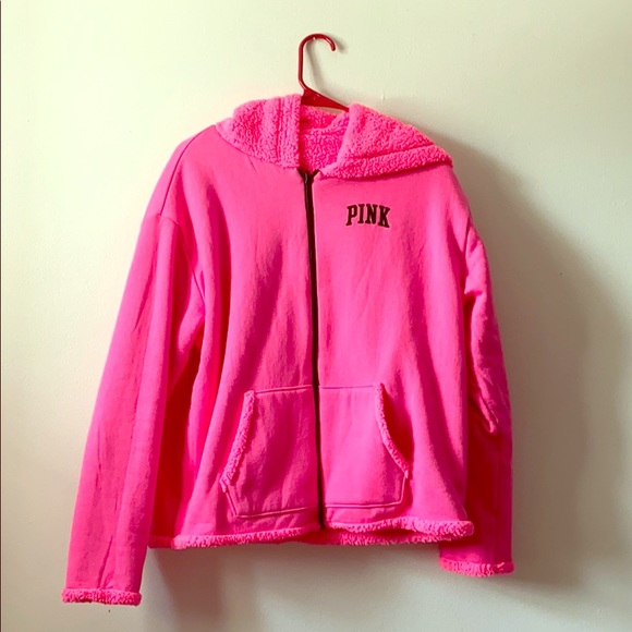 PINK Victoria's Secret Tops - NWOT Pink reversible fleece hoodie zip up